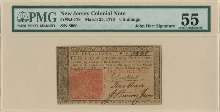 New Jersey Colonial Note - FR NJ-178 - Signed by John Hart